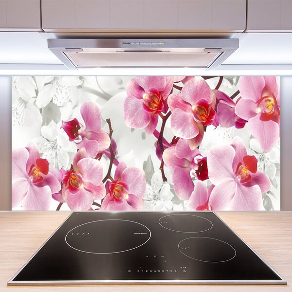 Panou sticla bucatarie Flori roz Floral