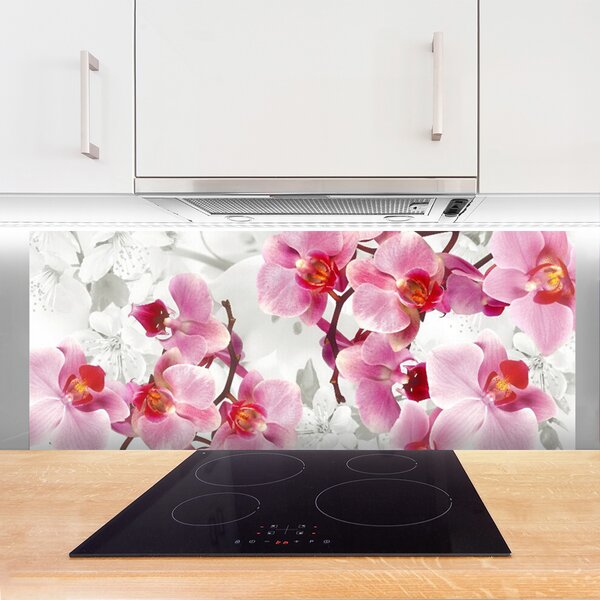 Panou sticla bucatarie Flori roz Floral
