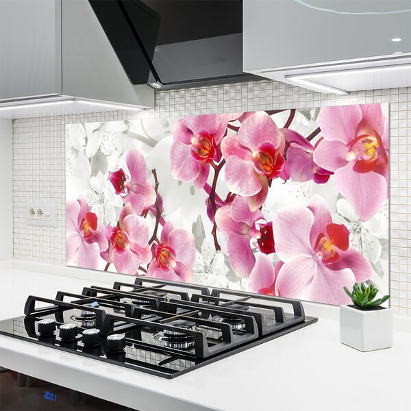 Panou sticla bucatarie Flori roz Floral