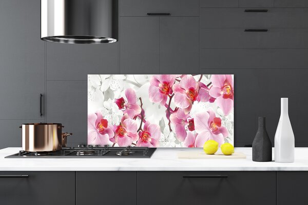 Panou sticla bucatarie Flori roz Floral