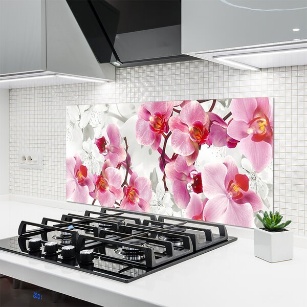 Panou sticla bucatarie Flori roz Floral
