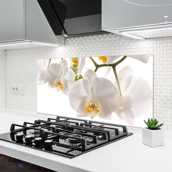 Panou sticla bucatarie Flori Floral alb