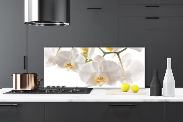 Panou sticla bucatarie Flori Floral alb