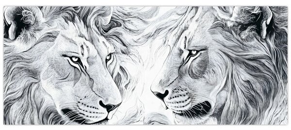 Tablou - Capete de lei desenate (120x50 cm)
