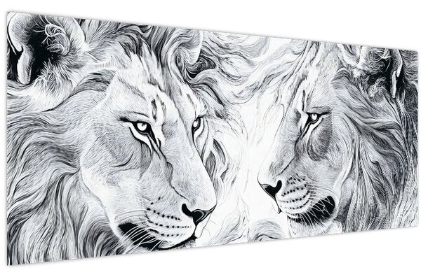 Tablou - Capete de lei desenate (120x50 cm)