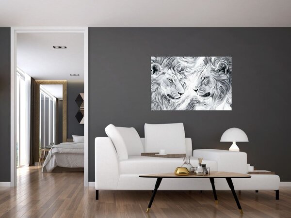 Tablou - Capete de lei desenate (90x60 cm)