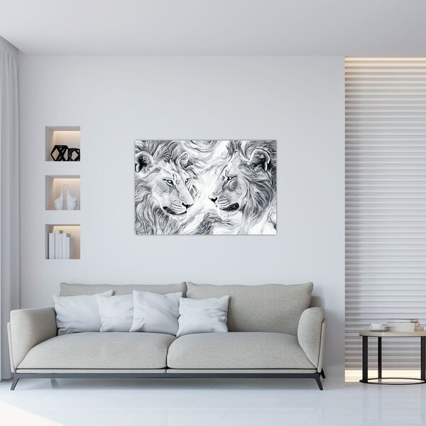 Tablou - Capete de lei desenate (90x60 cm)