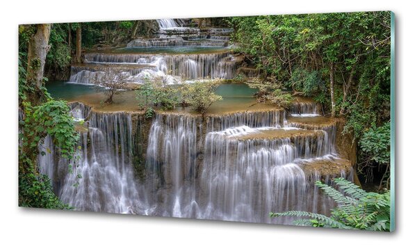 Panou sticlă decorativa bucătărie Cascada din pădure