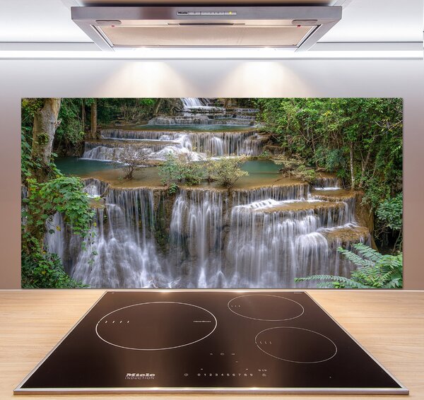 Panou sticlă decorativa bucătărie Cascada din pădure