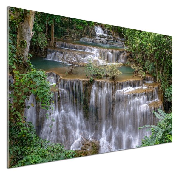 Panou sticlă decorativa bucătărie Cascada din pădure