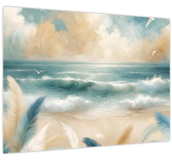 Tablou – Plajă pictată în culori delicate (70x50 cm)
