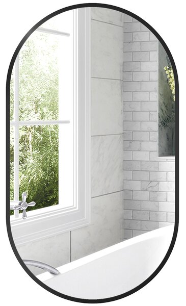 HOMCOM Oglindă ovală murală cu cadru din aluminiu stil minimalist montaj vertical sau orizontal cu 3 cârlige 40 x 70 cm negru | Aosom Romania