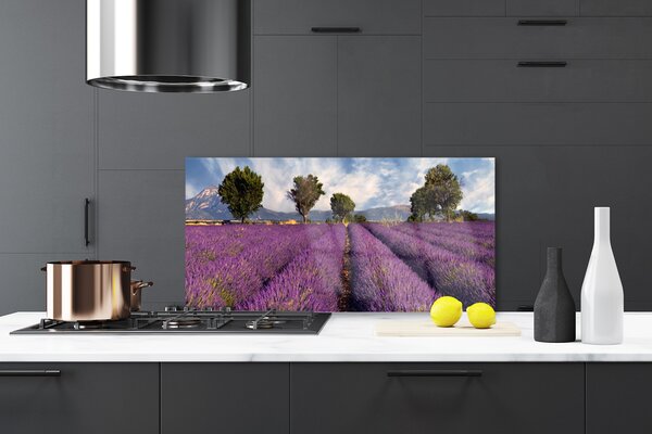 Panou sticla bucatarie Meadow Copaci Natura Roz Verde