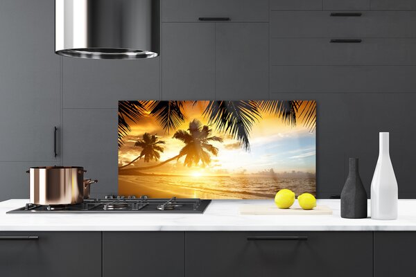 Panou sticla bucatarie Palm Beach Marea Peisaj Galben Negru Albastru