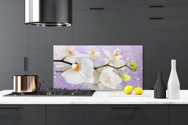 Panou sticla bucatarie Flori Floral alb
