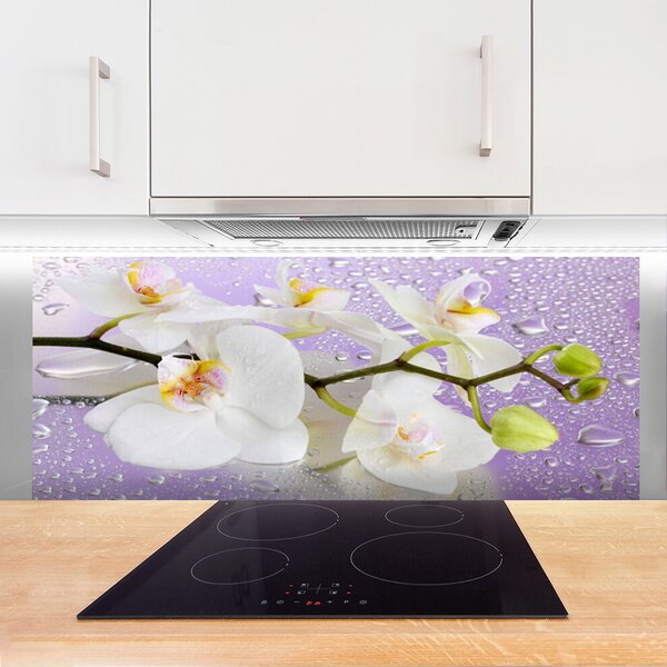 Panou sticla bucatarie Flori Floral alb