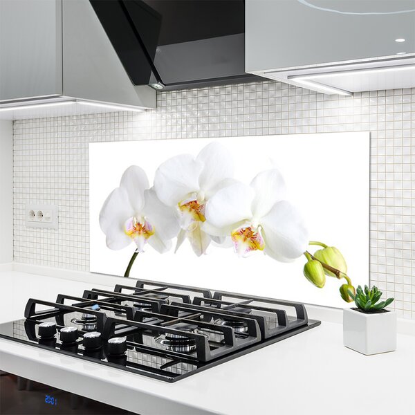 Panou sticla bucatarie Flori Floral alb