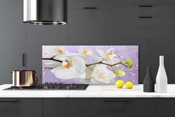 Panou sticla bucatarie Flori Floral alb