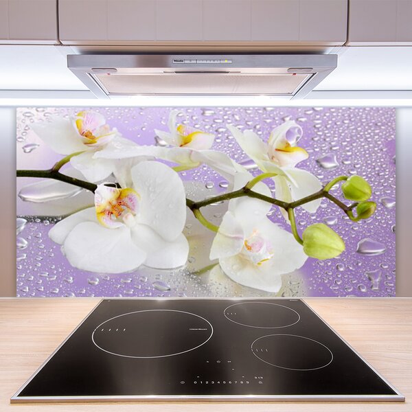 Panou sticla bucatarie Flori Floral alb