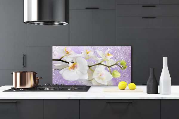 Panou sticla bucatarie Flori Floral alb