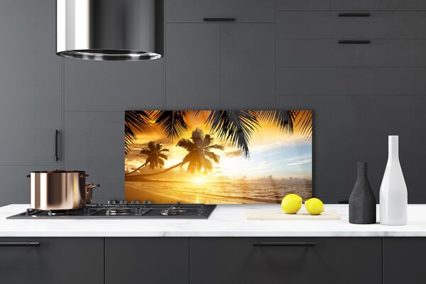 Panou sticla bucatarie Palm Beach Marea Peisaj Galben Negru Albastru