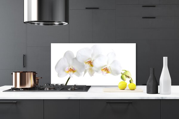 Panou sticla bucatarie Flori Floral alb