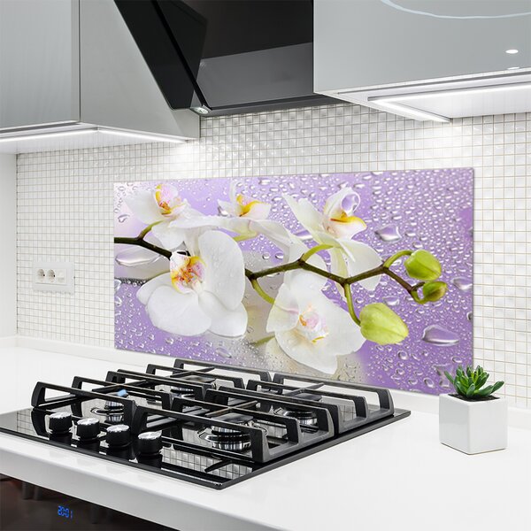 Panou sticla bucatarie Flori Floral alb