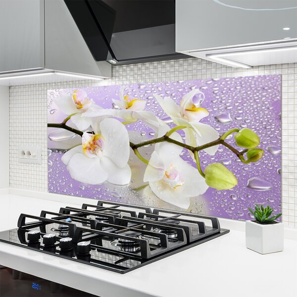 Panou sticla bucatarie Flori Floral alb