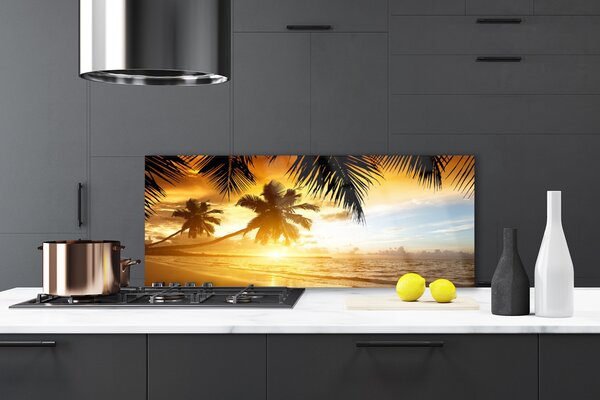 Panou sticla bucatarie Palm Beach Marea Peisaj Galben Negru Albastru