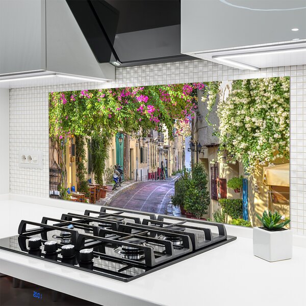 Panou sticla bucatarie Alley Case Floral Galben Verde Maro