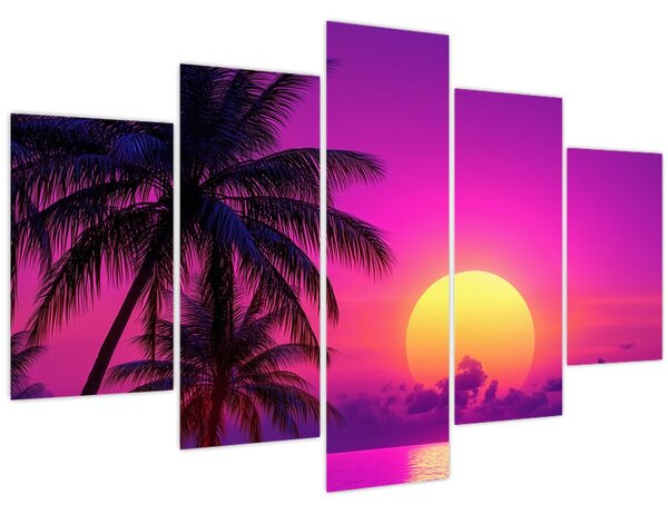 Tablou - Apus violet cu palmier (150x105 cm)
