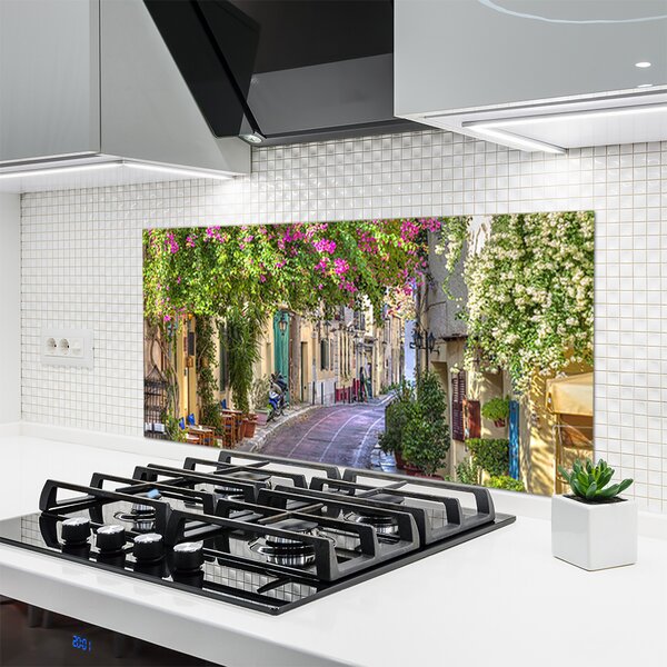 Panou sticla bucatarie Alley Case Floral Galben Verde Maro