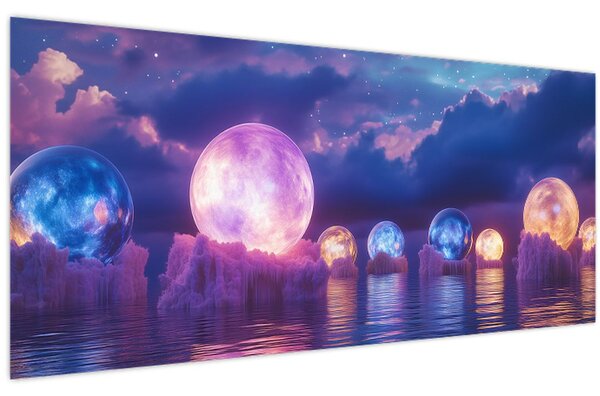 Tablou - Planete pe apă (120x50 cm)