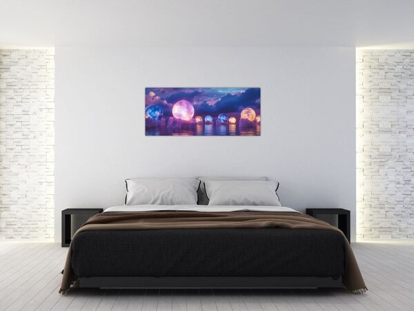 Tablou - Planete pe apă (120x50 cm)
