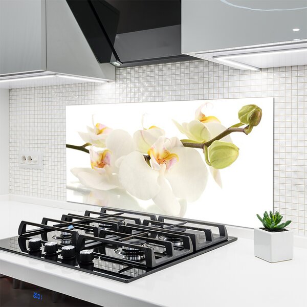 Panou sticla bucatarie Flori Floral alb