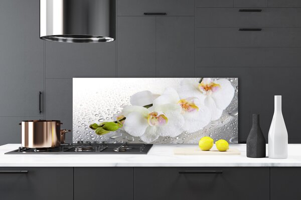 Panou sticla bucatarie Flori Floral alb