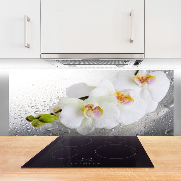 Panou sticla bucatarie Flori Floral alb