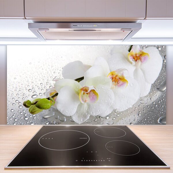 Panou sticla bucatarie Flori Floral alb