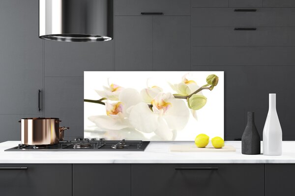 Panou sticla bucatarie Flori Floral alb