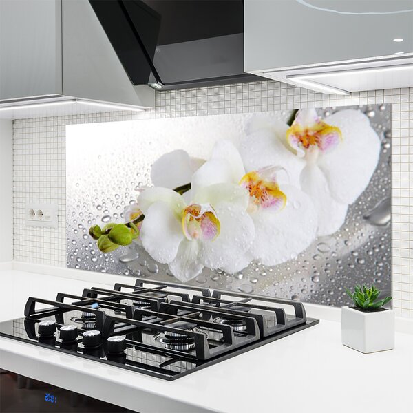 Panou sticla bucatarie Flori Floral alb