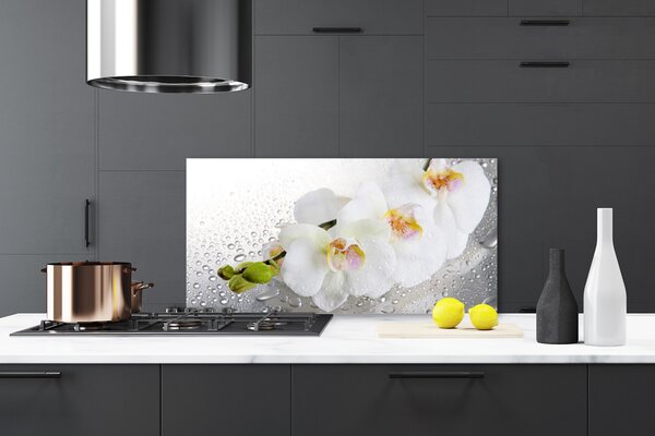 Panou sticla bucatarie Flori Floral alb