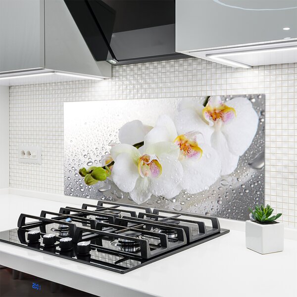 Panou sticla bucatarie Flori Floral alb