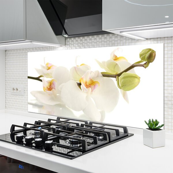 Panou sticla bucatarie Flori Floral alb