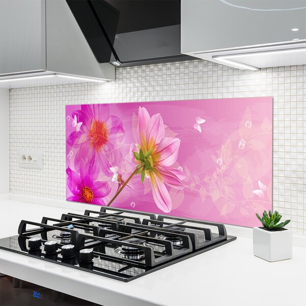 Panou sticla bucatarie Flori roz Floral