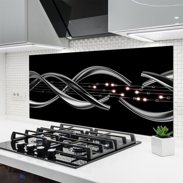 Panou sticla bucatarie Abstract Art Argintiu Negru