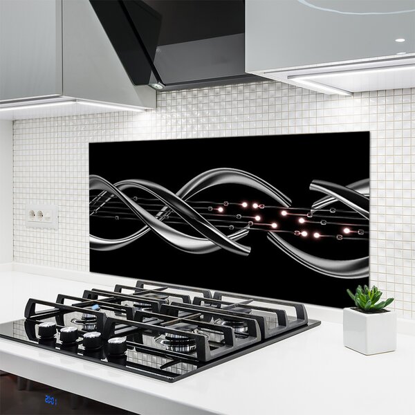 Panou sticla bucatarie Abstract Art Argintiu Negru