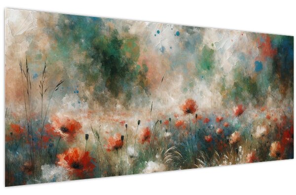 Tablou – Abstracție de câmp cu maci (120x50 cm)
