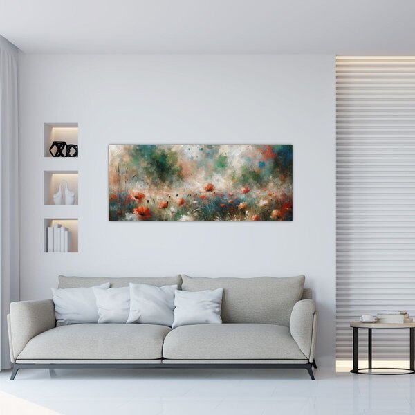 Tablou – Abstracție de câmp cu maci (120x50 cm)