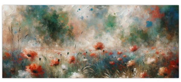 Tablou – Abstracție de câmp cu maci (120x50 cm)