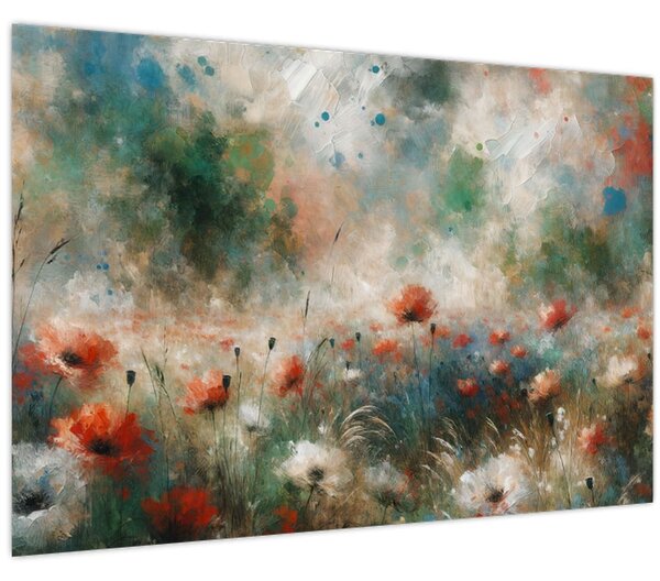 Tablou – Abstracție de câmp cu maci (90x60 cm)